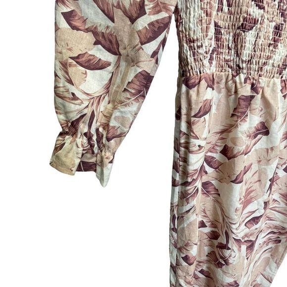 House of Harlow 1960 Womens Large Dress Midi Pink Floral Leaves Puff Sleeves - Picture 8 of 13